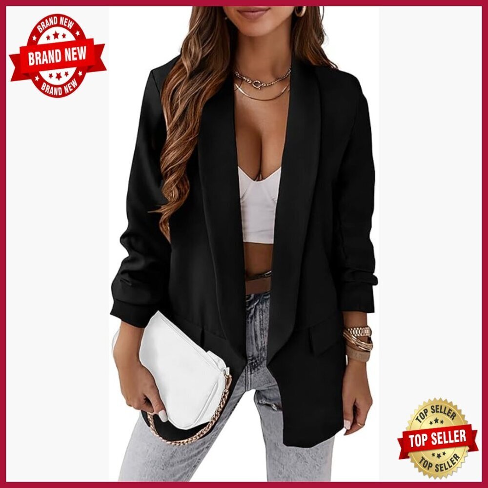 Oversized Open Front Blazer, Long Sleeve Shawl Collar, Business Casual
